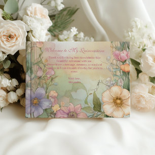 Livre D'or Célébration de Quinceanera Florale Rose Pâle