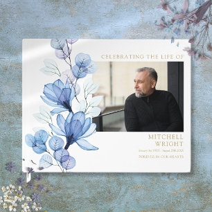 Livre D'or Célébration De Vie Funéraire Fleurie Bleue Photo