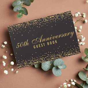 Livre D'or Célébration élégante Confetti Or Noir 50e Annivers
