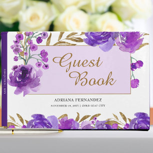 Livre D'or Célébration Rose Pourpre et Feuille d'Or
