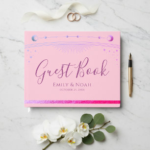 Livre D'or Céleste Rose Violet Soleil Lune Étoiles Mariage
