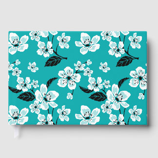 LIVRE D'OR CERISIERS EN FLEURS - MOTIF SAKURA EN TEAL