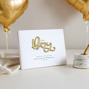 Livre D'or C'est un Garçon Gold Script Balloon Letters Baby