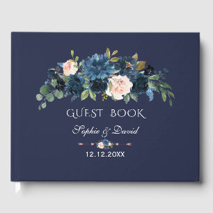 Livre D'or Charm Navy Blue Blush Flowers Bloom Mariage