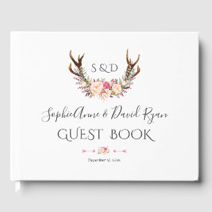 Livre D'or Charm rose Fleurs blanches Antlers Mariage