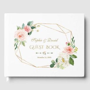 Livre D'or Charm Watercolor Blush Cream Flowers Gold Mariage