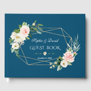 Livre D'or Charmant Blush Floral Cadre Or Bleu Mariage