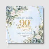 Livre D'or Charming Pastel Blue Gold 90th Birthday Sign In (Recto)