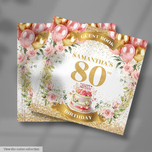Livre D'or Chic 80e anniversaire Guest Book Pink Gold Balloon