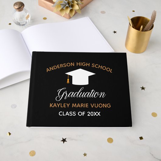Livre D'or Chic Black Graduation Autograph Keepsaké 2025 (Recto ouvert)