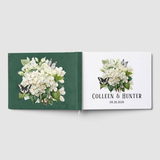 Livre D'or Chic blanc Hydrangea et Mariage papillon (Complet)