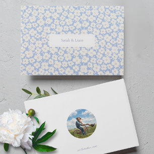 Livre D'or Chic bleu blanc Couple photo Floral Daisy Mariage