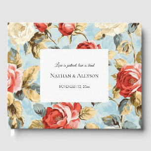 Livre D'or Chic Bleu Rouge Crème Rose Floral Mariage