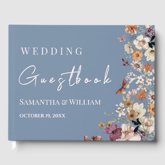 Livre D'or Chic Boho Fleur sauvage Rustic Periwinkle Mariage (Recto)
