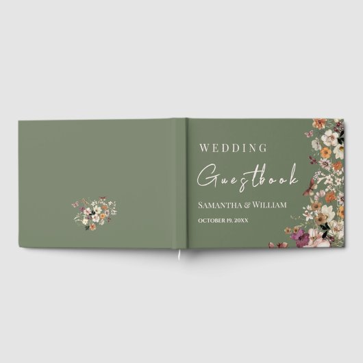 Livre D'or Chic Boho Fleur sauvage Rustique Sage Mariage vert (Complet)