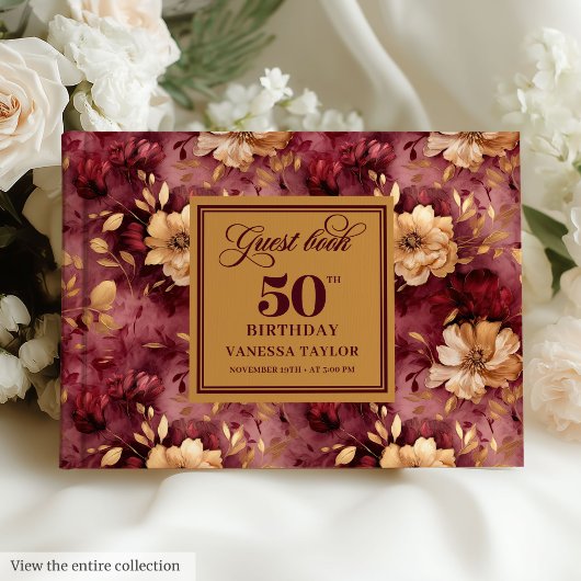 Livre D'or Chic Boho Marsala Blush Gold Flowers 50e anniversa