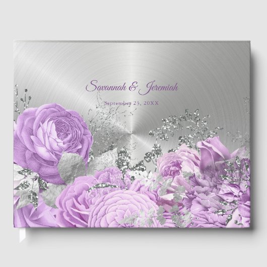 Livre D'or Chic Lilac Silver Floral Mariage personnalisable (Recto)