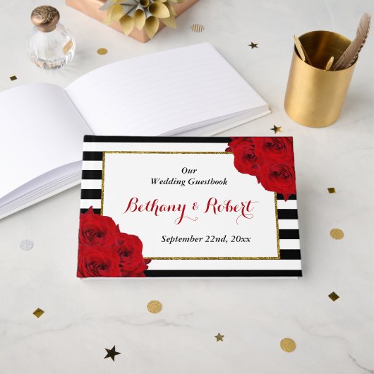 Livre D'or Chic Moderne Luxe Mariage Collection - Roses rouge (Recto ouvert)