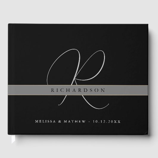 Livre D'or Chic Monogramme noir blanc gris Mariage (Recto)