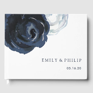 Livre D'or Chic Navy Blue Peony Floral Mariage