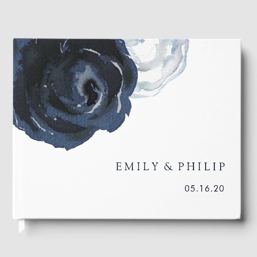 Livre D'or Chic Navy Blue Peony Floral Mariage (Recto)