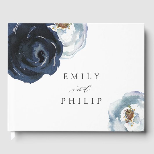 Livre D'or Chic Navy Blue Peony Floral Mariage (Recto)
