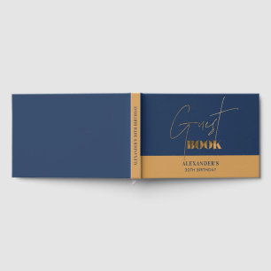 Livre D'or Chic Navy et Or Script Anniversaire Merci