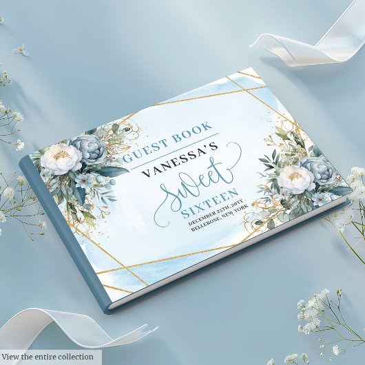 Livre D'or Chic Pastel Bleu Blanc Or Fleurs Douce