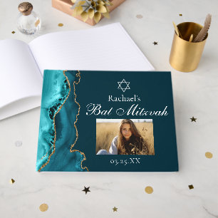 Livre D'or Chic Turquoise Gold Agate Bar Mitzvah Party Photo