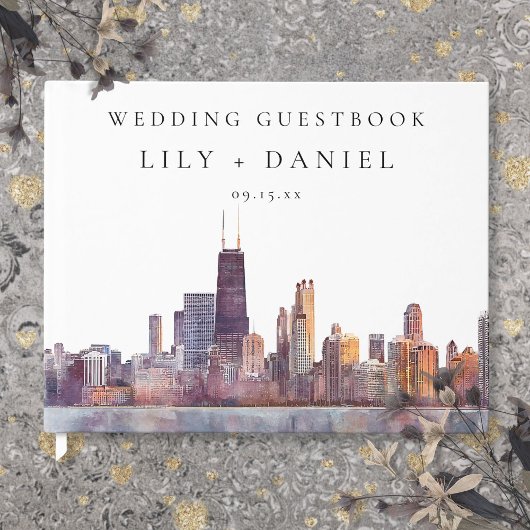 Livre D'or Chicago Skyline Watercolor Wedding