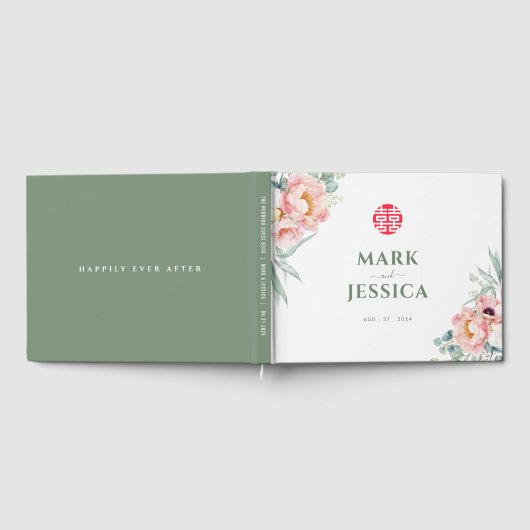 Livre D'or Chinois élégant double bonheur / Chant Hy Mariage (Complet)