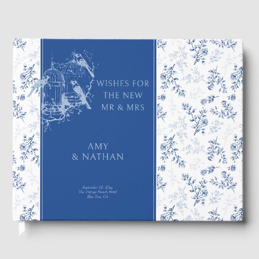 Livre D'or Chinoiserie Blue Romantic Fiançailles Photo Mariag (Recto)