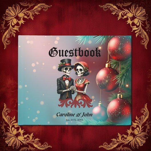 Livre D'or Christmas Bone Romance, A festive skeleton couple.