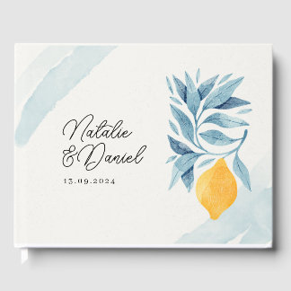 Livre D'or Citron aux feuilles bleues, illustration botanique