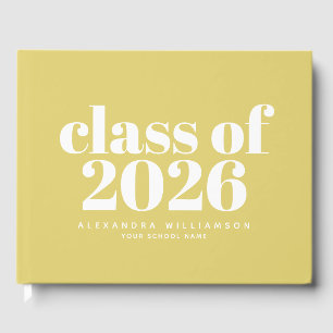 Livre D'or Classe de 2026 Nom Personnalisé Jaune Doux Rétro