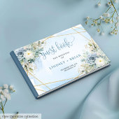 Livre d'or classique Dusty Blue Gold Flowers