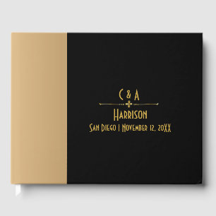 Livre D'or Classique Glam Noir et Or Couple Monogrammé