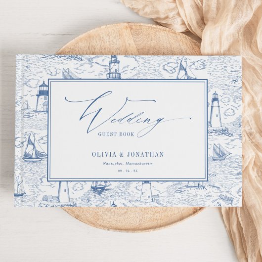 Livre D'or Coastal Toile Lighthouse Blue Wedding