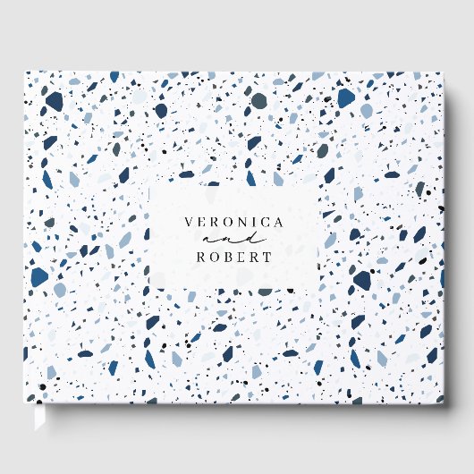Livre D'or Cobalt Pierre Bleu Terrazzo Motif Mariage (Recto)