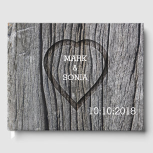 Livre D'or Coeur en bois sculpté Mariage rustique