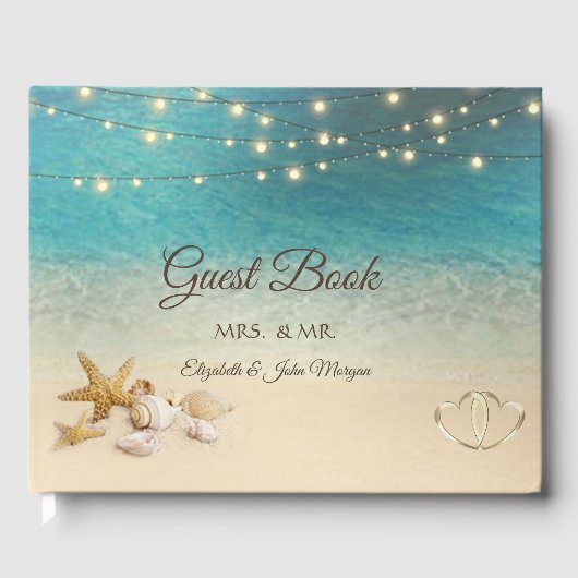 Livre D'or Coeurs de coquillages de plage tropicaux Mariage (Recto)