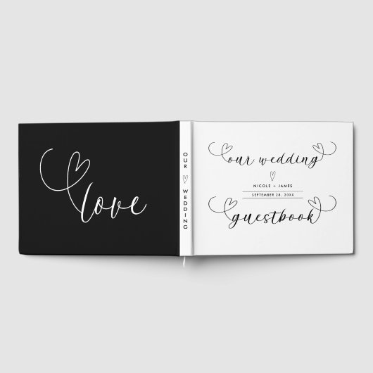 Livre D'or Coeurs modernes Noir & Blanc Mariage minimal (Complet)