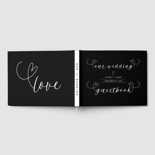 Livre D'or Coeurs modernes Noir & Blanc Mariage minimal (Complet)
