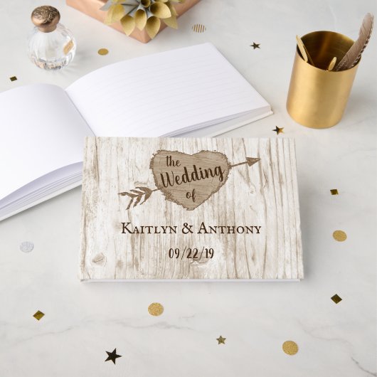 Livre D'or Collection de Mariages d'arbre cardiaque sculpté (Recto ouvert)