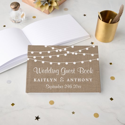 Livre D'or Collection de Mariages Rustic Burlap (Recto ouvert)