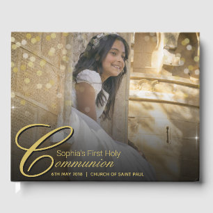 Livre D'or Communion Photo Elegant Gold Typography Parties sc