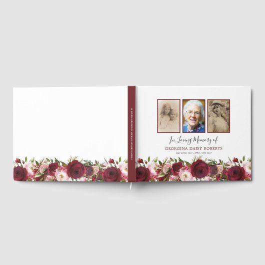 Livre D'or Condolence funéraire | 3 Photo Memorial Floral (Complet)