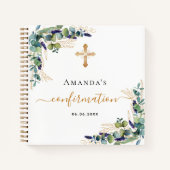 Livre d'or confirmation eucalyptus vert cross (Devant)