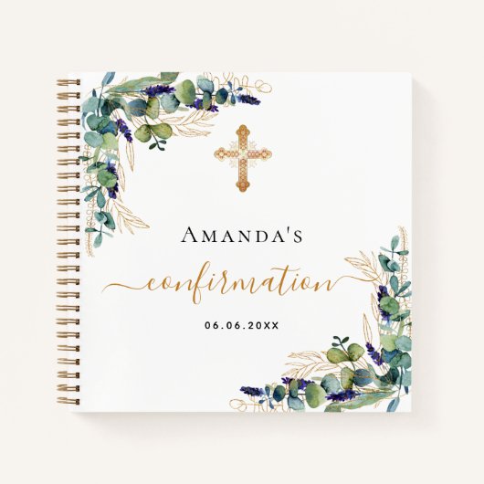 Livre d'or confirmation eucalyptus vert cross (Devant)