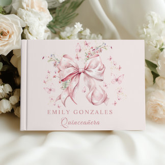 Livre D'or Coquette rose Perles de Bow Quinceañera Anniversai